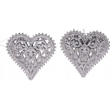 Obraz Brokátové přívěsky srdíčka stříbro 9 Cm 2ks