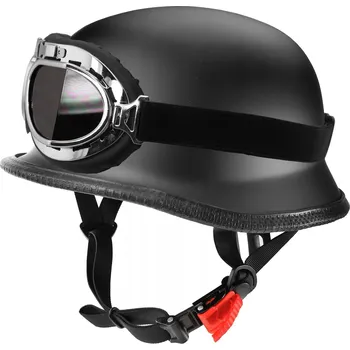 Helma na motorku L Motocyklová Přilba Chopper Černá Helma Německá Veterán Ořech DELUX L Černá