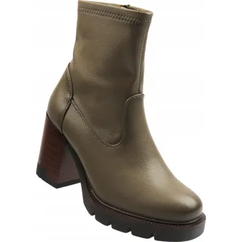 Dámská zimní obuv Dámské Kotníkové Boty Eko kůže Zateplené Boty na Masivním Podpatku Zimní Khaki 39