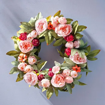 umělá květina Astoreo Dekorativní věnec Růže růžová