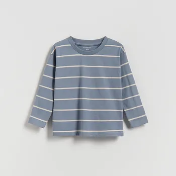 Chlapecké tričko Reserved - Pruhované bavlněné tričko s dlouhým rukávem - modrá - 005HS-55X - 005HS-55X-104