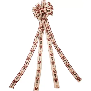 Vánoční dekorace Velká vánoční mašle na špičku stromku s motivem Louskáčka