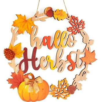 Obraz Věnec na dveře ze dřeva podzimní dekorace 30 cm