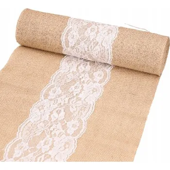 ubrus Jutový běhoun na stůl na svatba, svaté přijímání, s krajkou, 35x450 cm
