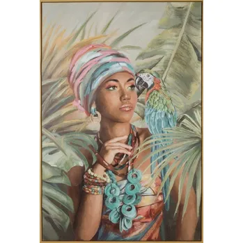 Obraz OBRAZ 574B ORTEX 80x120 ZELENÝ ŽENA S PAPOUŠKEM