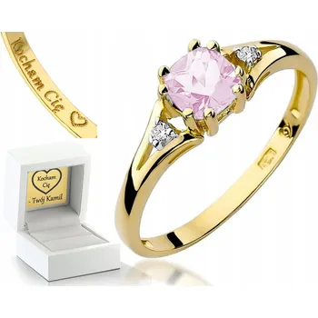 Prsten ZLATÝ PRSTÝNEK RŮŽOVÝM TOPAZEM A DIAMANTY 585 S GRAVÍROVÁNÍ