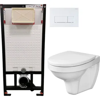 Klozet DEANTE Podomítkový rám, pro závěsné WC mísy + SLIM tlačítko bílé + WC CERSANIT DELFI + SEDÁTKO CST_WC01 A51P DE1