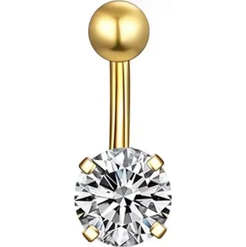 Piercing ZLATÝ PIERCING DO PUPÍKU ZIRKON, KULIČKA SS316L