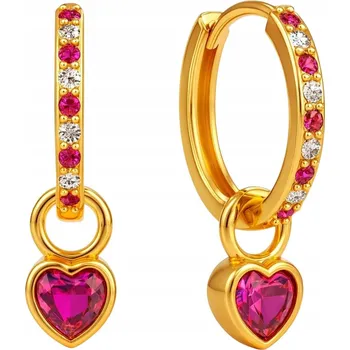 Náušnice Stříbrné náušnice visací srdíčka růžová kolečka stříbro pozlacené ryzost 925