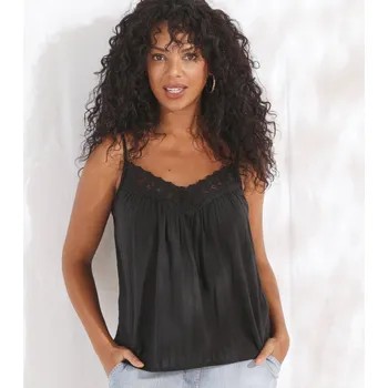 Dámské tričko Top s výstřihem do V lemovaným krajkou černá 36
