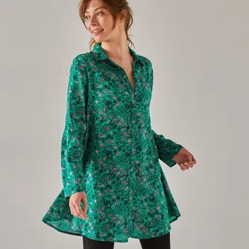 Dámské tričko Rozšířená tunika s potiskem květin zelená 52