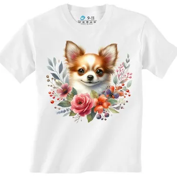 Dívčí tričko Dětské tričko Čivava mezi Květinami (Barva: Bílá)