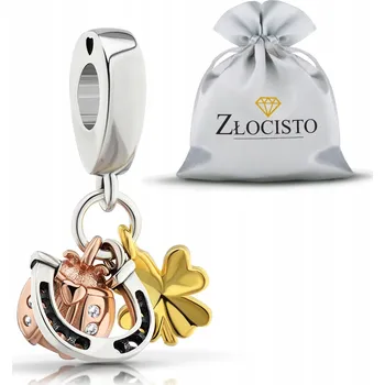 Přívěsek STŘÍBRNÝ CHARMS BERUŠKA PODKOVA ČTYŘLÍSTEK PRO ŠTĚSTÍ STŘÍBRO BEADS 925