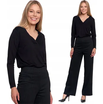 Dámská halenka DÁMSKÁ HALENKA Z VISKÓZY S DLOUHÝM RUKÁVEM KLASICKÁ MORAJ VÝSTŘIH DO V ČERNÁ L