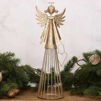 Svícen Zlatý kovový anděl, figurka, vánoční svícen na čajovou svíčku, 37,5x15x10,5 cm