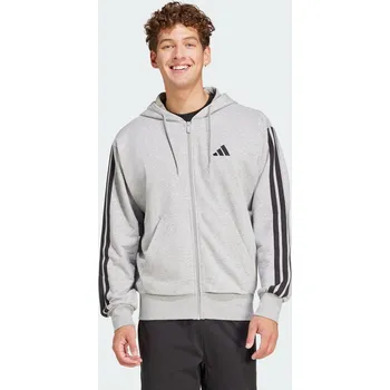 Pánské oblečení ADIDAS Mikina Essentials 3-Stripes French Terry Full-Zip 2XL ČERNÁ|ŠEDÁ