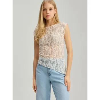 Dámské tričko Halenka s krajkovým dílem - L - House - krémový - 026DT-01X