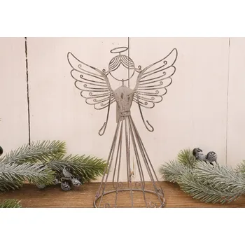 Obraz Kremový kovový anděl s prolamovaným vzorem - dekorace, 21 cm