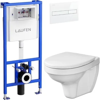WC sada LAUFEN Rámový podomítkový modul CW1 SET s bílým tlačítkem + WC CERSANIT DELFI + SEDÁTKO H8946600000001BI DE1