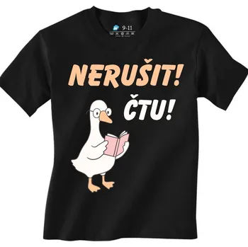 Chlapecké tričko Dětské tričko Husa Čtenářka Nerušit, čtu! (Velikost: 5-6, Barva: Černá)