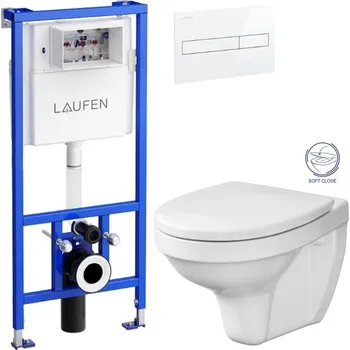 WC sada LAUFEN Rámový podomítkový modul CW1 SET s bílým tlačítkem + WC CERSANIT DELFI + SOFT SEDÁTKO H8946600000001BI DE2