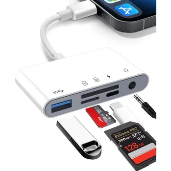 Čtečka paměťových karet Multifunkční adaptér/čtečka SD, TF karet + USB + USB-C + JAck 3,5 mm pro zařízení s USB-C konektorem