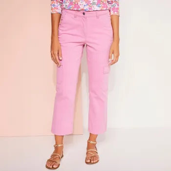 Dámská móda 7/8 kalhoty s kapsami, strečový twill růžová 48