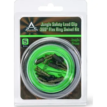 Anaconda sada klipů Safety Lead Clip 360° Flex Ring Swivel Kit Jungle zelená 5 setů