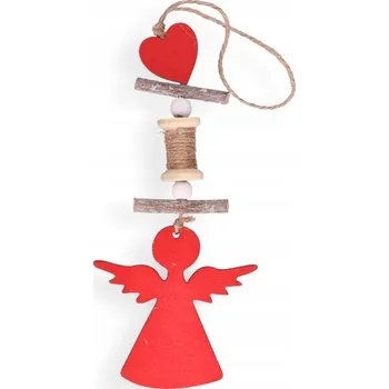 Vánoční dekorace Dřevěná závěsná dekorace andělíček červený 17 cm