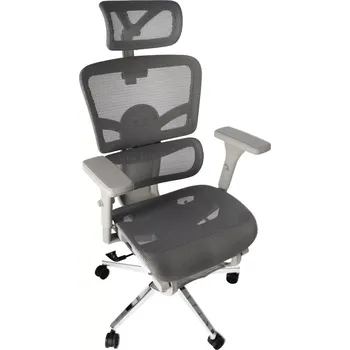 Ergonomická síťovaná kancelářská židle s opěrkou hlavy a výsuvnou podnožkou – šedá