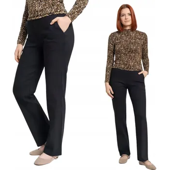 Dámské kalhoty DÁMSKÉ KALHOTY Rovné Nohavice Na Zavazování Viskóza Moraj Černé - 2XL/3XL