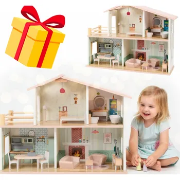 Domeček pro panenku Dřevěný domeček pro panenky balkon terasa koupelna nábytek stojící Mini Matters