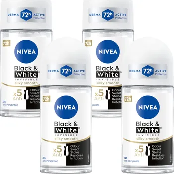 NIVEA Black&White Silky Smooth Antiperspirant dámský kuličkový 72h 50ml x4