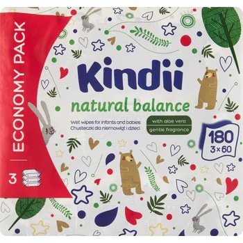Dětský vlhčený ubrousek Kindii Natural Balance vlhčené ubrousky pro děti a kojence 3x60 ks