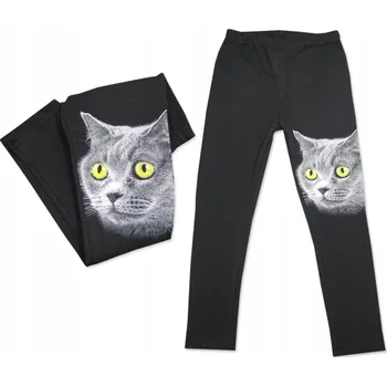 Dámské legíny 128 LEGÍNY bavlněné dlouhé s potiskem KOČKY černé polské BS