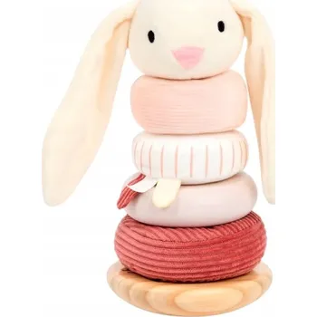 Hračka pro nejmenší Dřevěná Věž Pyramida k Skládání plyšové kroužky MINI MATTERS Králík