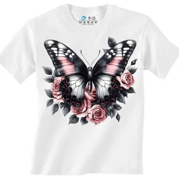 Dívčí tričko Dětské tričko Temný Motýl a Růže (Barva: Bílá)