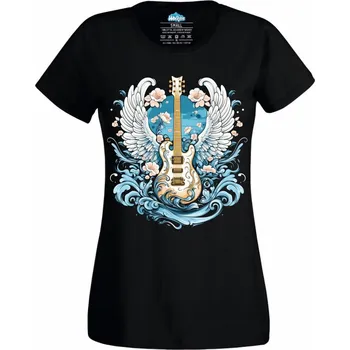Dámské tričko Dámské tričko Nebeská Kytara s Křídly (Velikost: M, Barva: Černá)