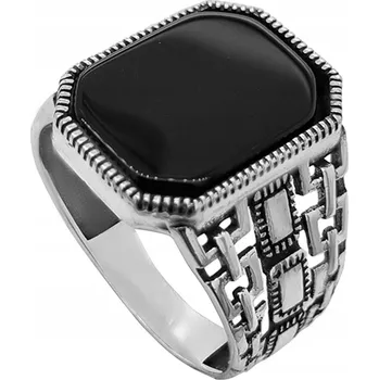 Prsten Stříbrný pečetní prsten ryzost 925 Elegantní pánský prsten s onyxem Dárek | vel. 23