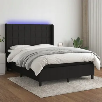 Postel Box spring postel s matrací a LED černá 140x200 cm textil
