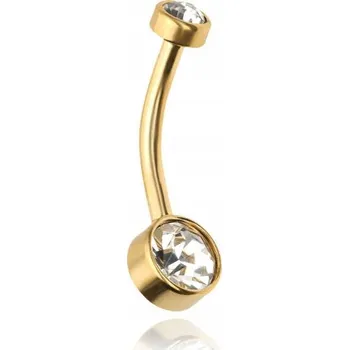 Piercing Zlatý Piercing do pupíku s bílými zirkony, chirurgická ocel , pupek 1,6/10