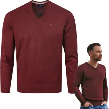 Dámský svetr Pako Jeans elegantní svetr s výstřihem do V, elastický, červený, velikost 3XL