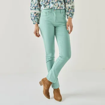 Dámské kalhoty Rovné strečové kalhoty, pro vyšší postavu šedozelená 44