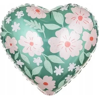 Balónek Fóliový balónek Srdce s květinami, 45 cm, mix barev