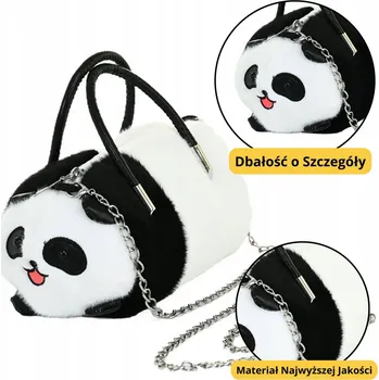 plyšák Plyšová taška s Panda a kovovými Řetízek rukojeťmi, černá a bílá, 20 cm