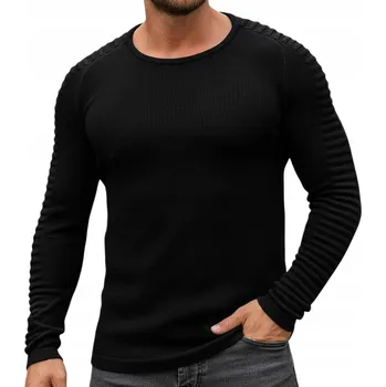 Pánský svetr Pánský pletený svetr slim fit černý WX1605 - S