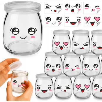 Sklenice 12x Skleněné skleničky 140 ml na dezerty, saláty, omáčky, dipy + ŠTÍTKY KAWAII