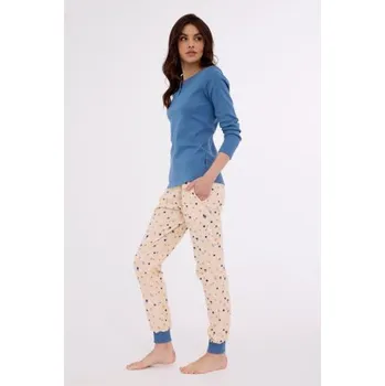 Dámské pyžamo Dámské pyžamo Cornette Sammy - bavlna Modro-béžová XL