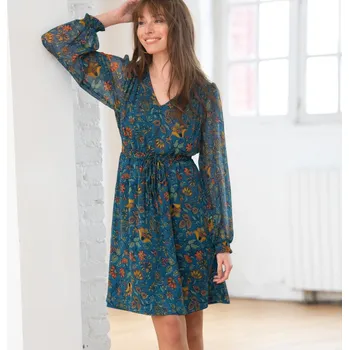 Dámské šaty Voálové šaty s květinovým vzorem tyrkysová/medová 44