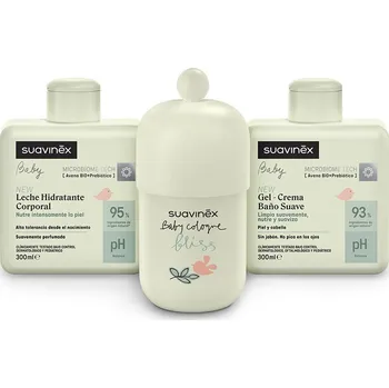 Sprchový gel Suavinex Set Hydratační emulze 300ML + Krémový mycí gel 300ML + Kolínská voda Bliss 100ML